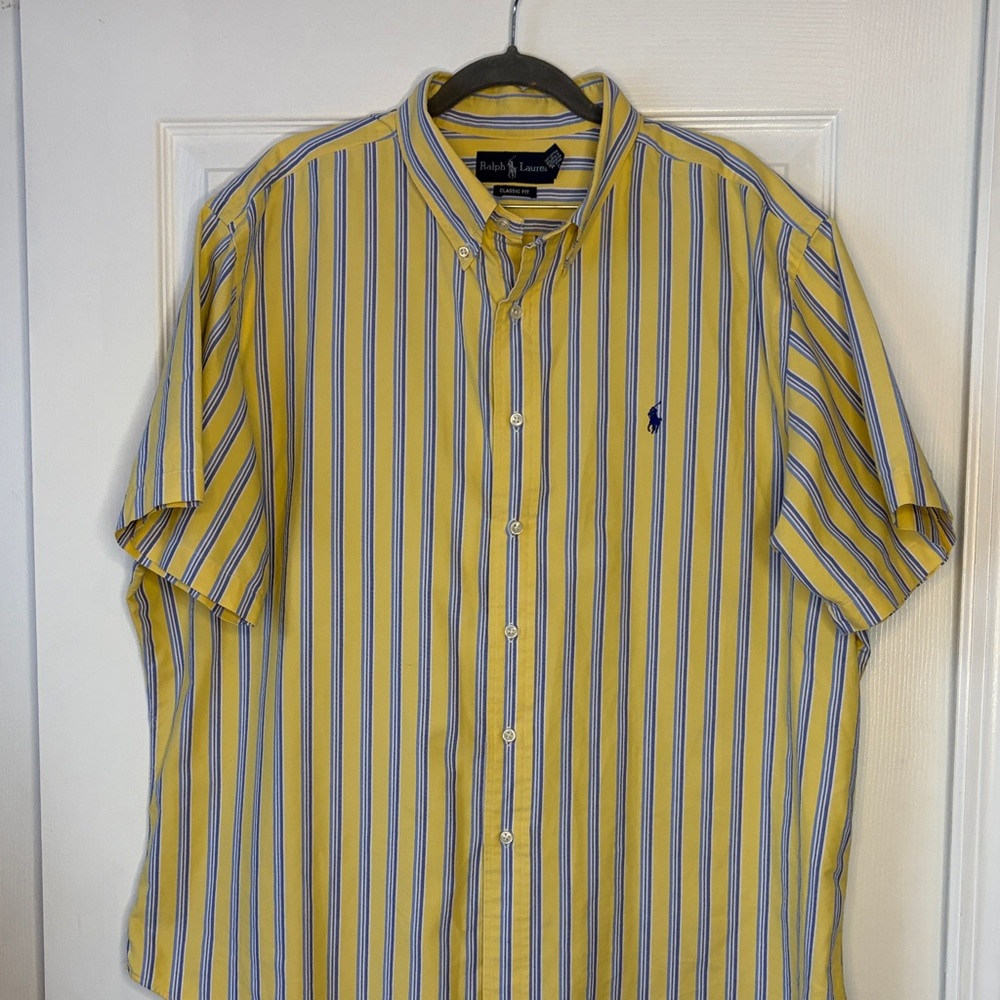 Polo by Ralph Lauren Men's Shirt with Yellow and Blue Stripes